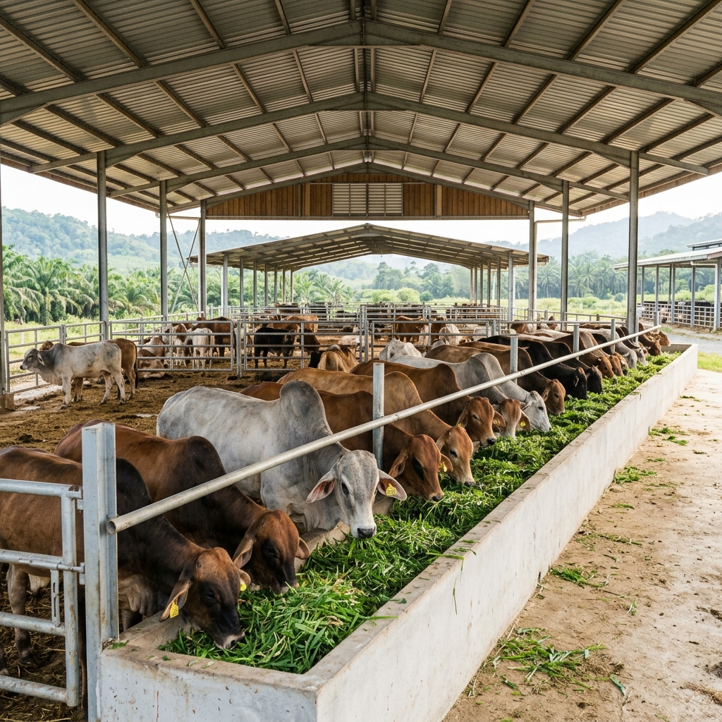 Pembekal lembu korban Kuala Selangor - Kandang ternakan lembu fidlot bersih dengan pemakanan rumput segar