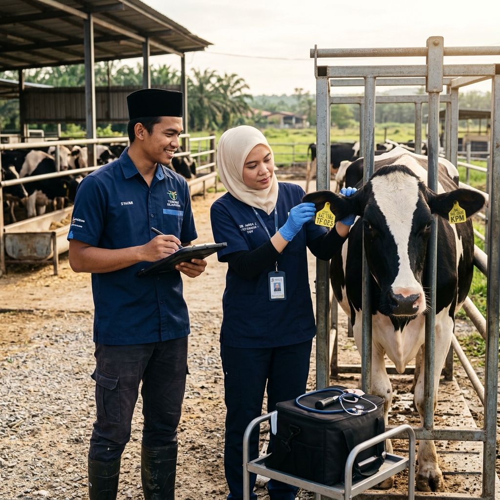 Pemeriksaan kesihatan lembu korban Selangor oleh veterinar berlesen dan penternak muda Muslim