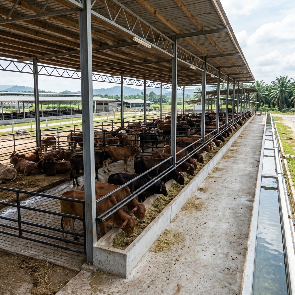 Ladang ternakan lembu korban Kuala Selangor - Reruang kandang fidlot luas dan berbumbung